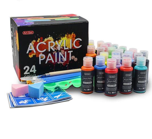 30 Colors (60ml, 2oz) with 3 Brushes & 1 Palette, Craft painting, Rich Pigments,Non-Toxic Acrylic paint Set for Artists