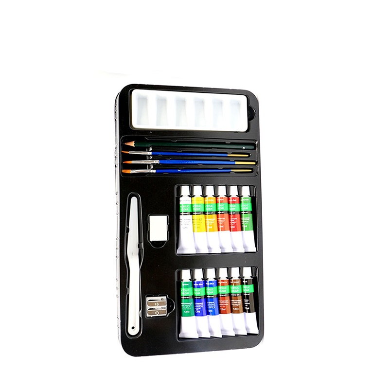 Quality Paint Start Kit 12 Vivid Colors 20 PCS Acrylic Colour Set With Paint Brushes Sharpener Etc