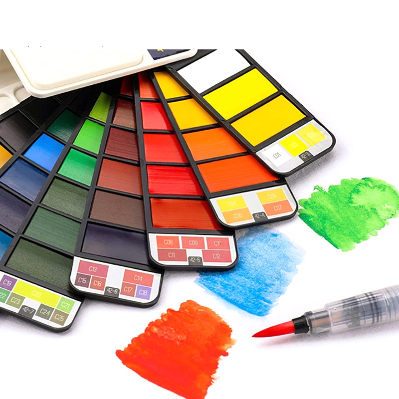 Art 42 Colors Fan Shape Diy Watercolor Paint Set With Water Brush Pen
