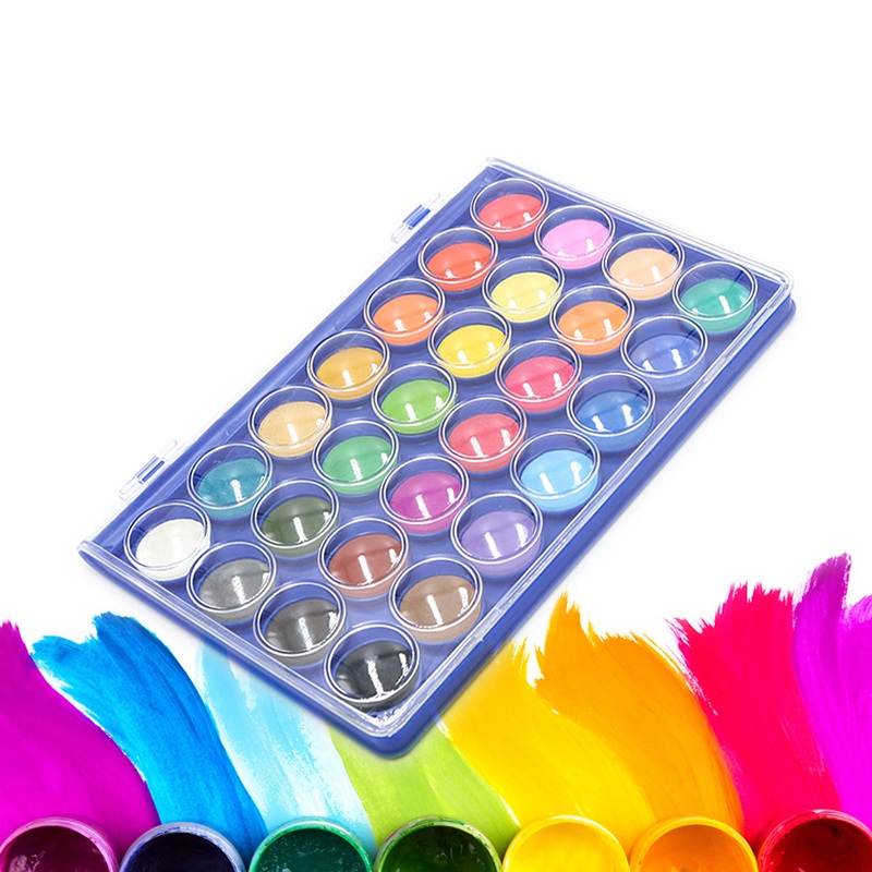 28 Color Fundamental Watercolor Pan Set with Paint Brush