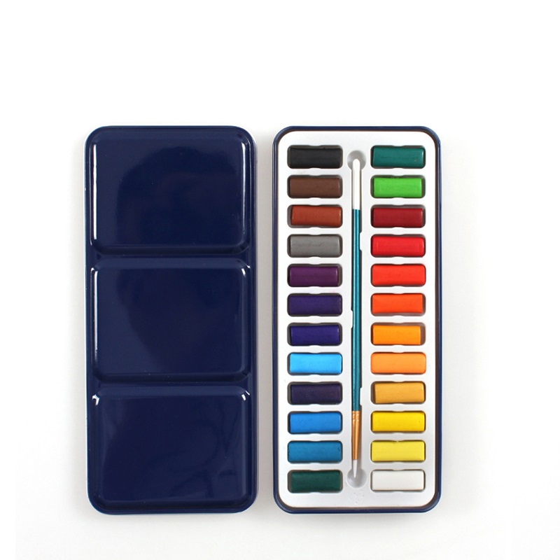 Water Color Artist Paint Cake 24 Assorted Watercolor Field Sketch Set With Brush