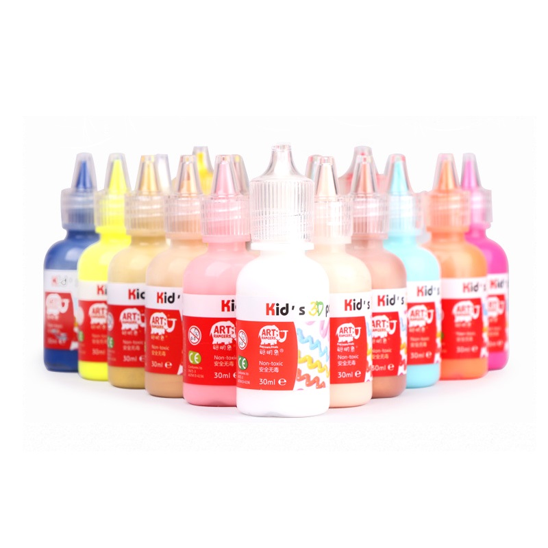 Art Supplies 24 Premium Vibrant Puffy Colors 3D Fabric Paint Set Perfect For Clothing, Canvas, Glass and Wood