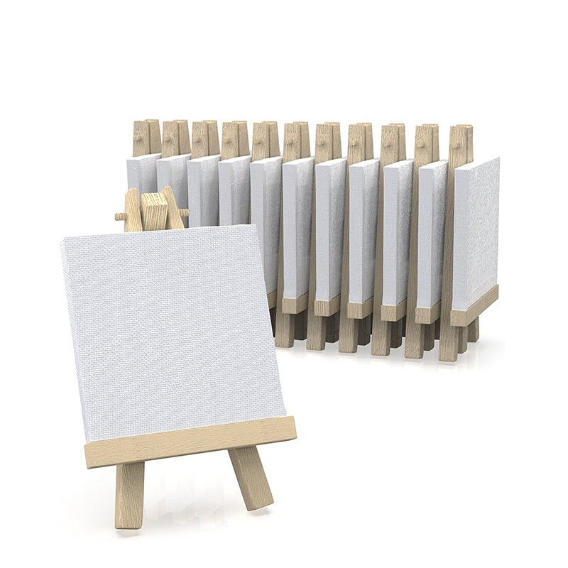 Hot Selling Mini Painting Canvas 5x5 inch Stretched Canvas with Wood Display Easel Kit for Kids Painting Party, Craft Drawing