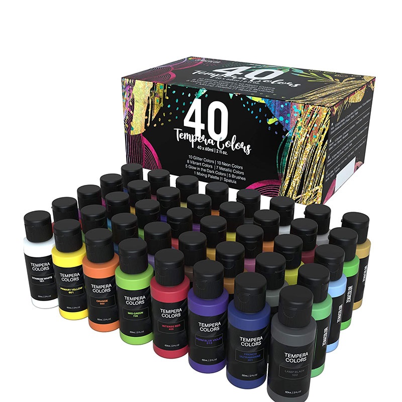 Premium Quality 40 Vivid Colors Non Toxic Finger Paint Tempera Paint for Kids and Toddlers