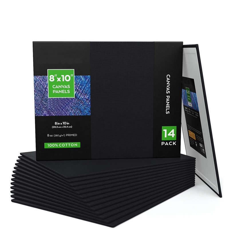 100% Cotton Acid-Free 8x10 inch Black Canvas Panels For Acrylic Oil Tempera Painting
