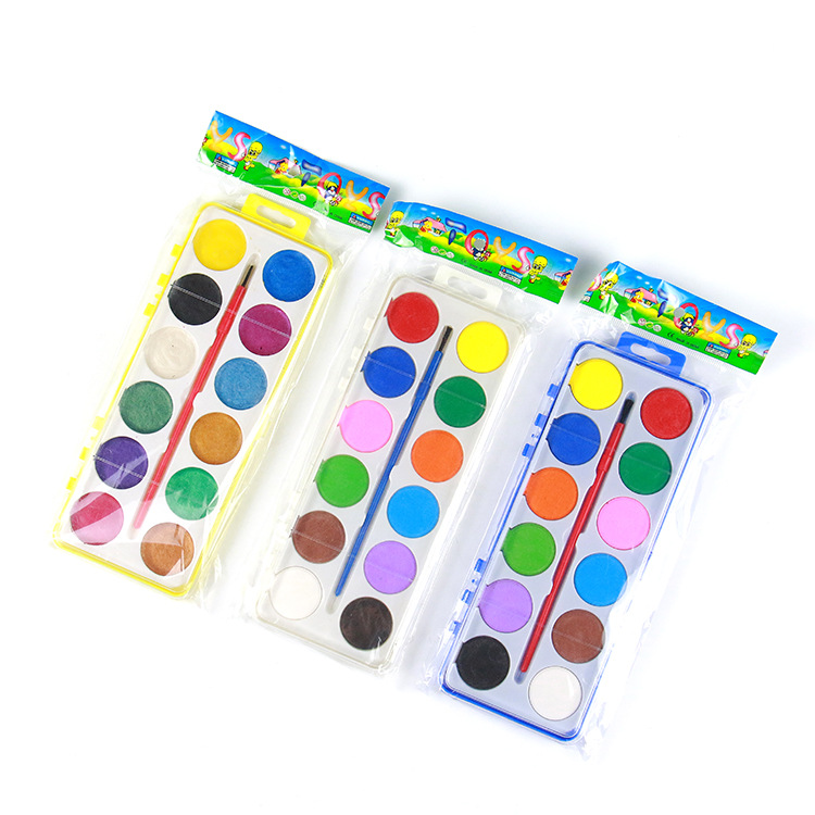 amazon hot selling 12 colors solid water color cake kids watercolor paint set with brush pen non toxic OEM art watercolor