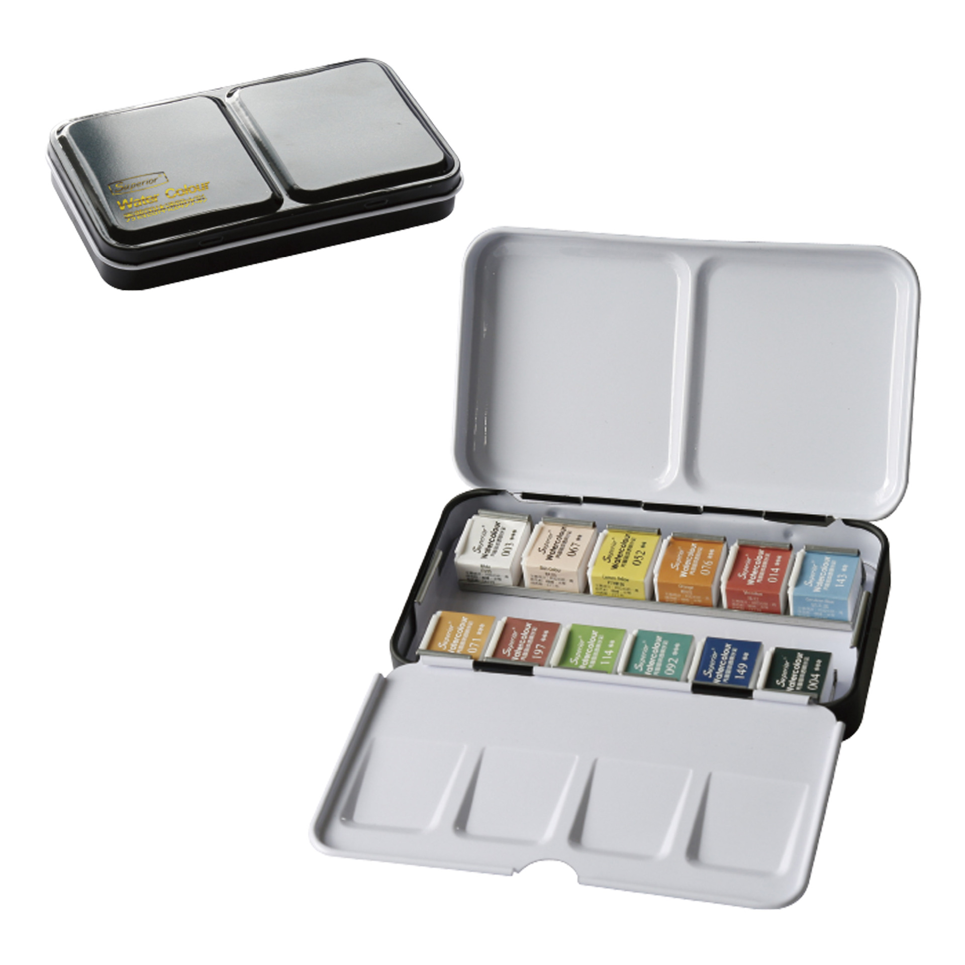 Superior 12/24/36/48Colors Tin Box Watercolor Paint Set Vibrant Solid Pigment with Water Brush Pen Perfect for Students Beginner