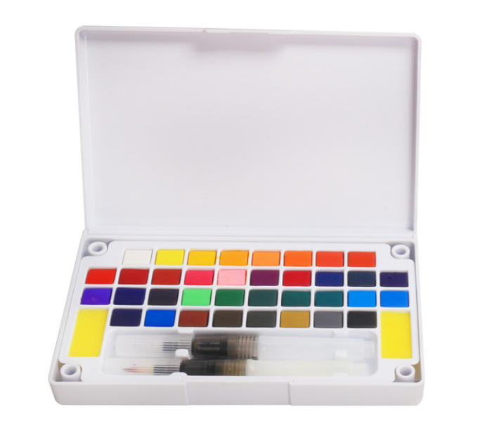 Watercolor paint set 36 solid colors travel pocket set with 2 watercolor brush pens 2 mix palette for watercolor paintings