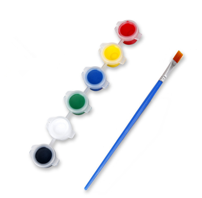 Primary acrylic paint set for crafts 6 assorted color paint pots painting strips 3 ml paint jars with 1pc plastic brush