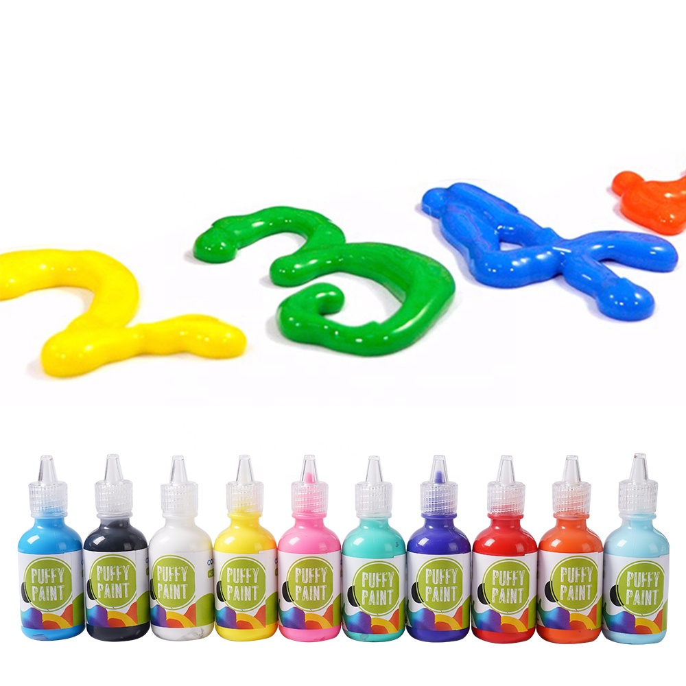 Wholesale puffy paint 3d effect fabric paint washable for children DIY ART painting 10 colours 30ml ECO friendly acrylic paint
