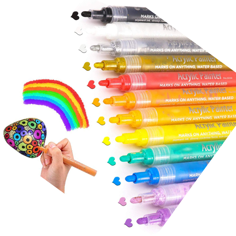 Acrylic paint Pen Paint marker set 12 colors suitable for DIY craft rock painting supplies