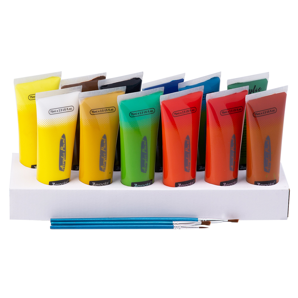 Amazon Hot Selling 75ml 12 Colors tube DIY Art Acrylic Paint Set Non-Toxic Waterproof Permanent for Beginner children gift