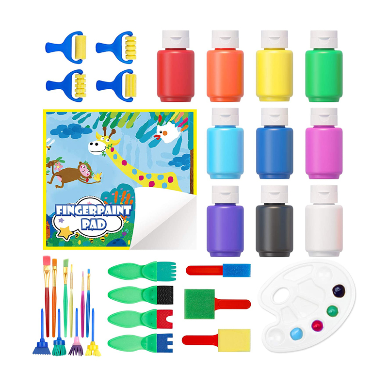 Washable Paint Set Art 33 Pieces Children's Paint Set Contains 10 colors Finger paint Finger Painting Sponge brush palette