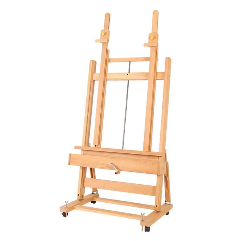 Extra Large Double Mast Wooden H-Frame Studio Floor Easel Adjustable Tilts Flat Premium Beechwood Canvas Painting Holder