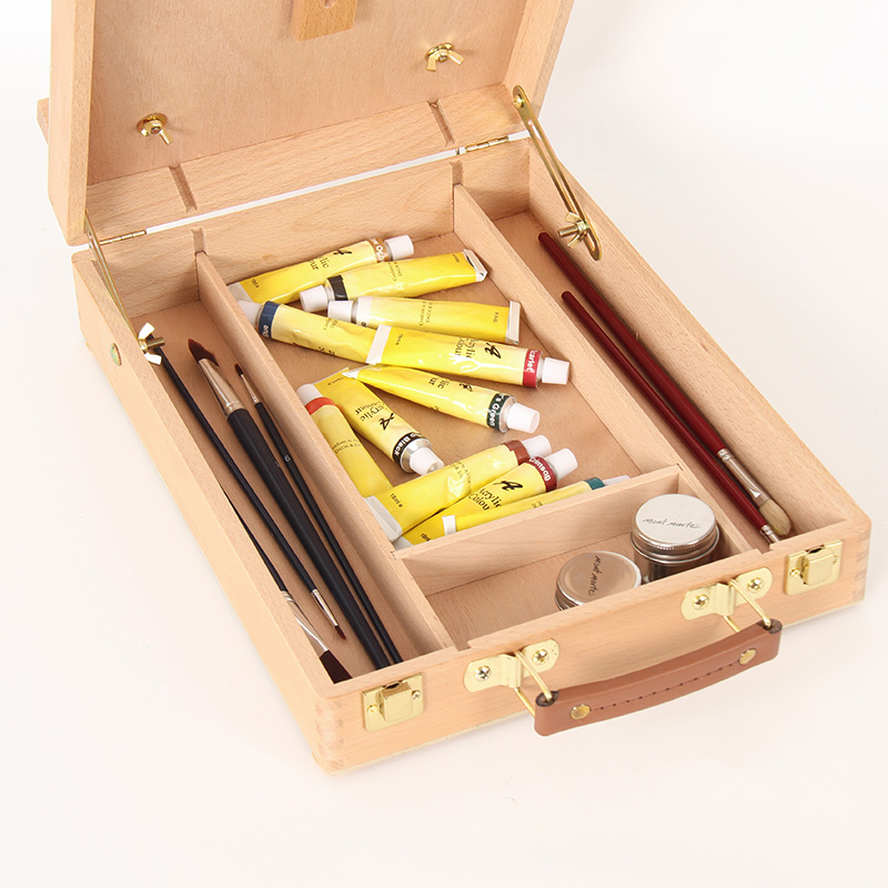 Studio Sketch Box Easel- Solid Beech Wood Universal Design Adjustable Tabletop Sketchbox Easel Round Corner Box
