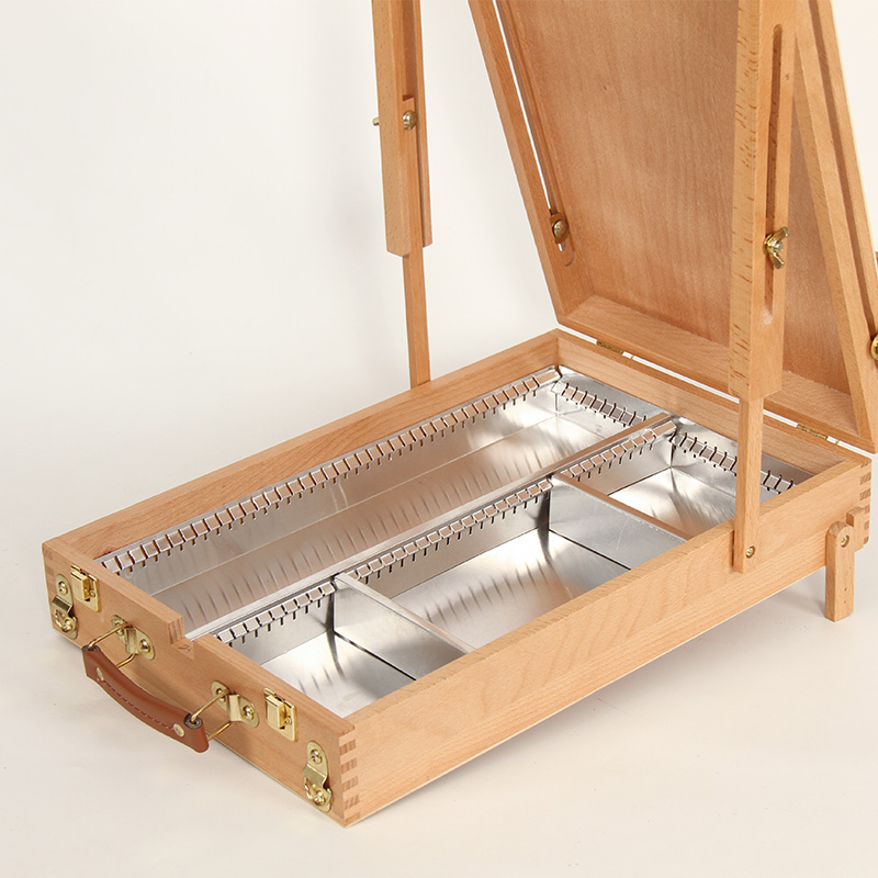 Table Metal Easel Box- Adjustable Metal Lined Sketch Box With Beechwood Table Easel