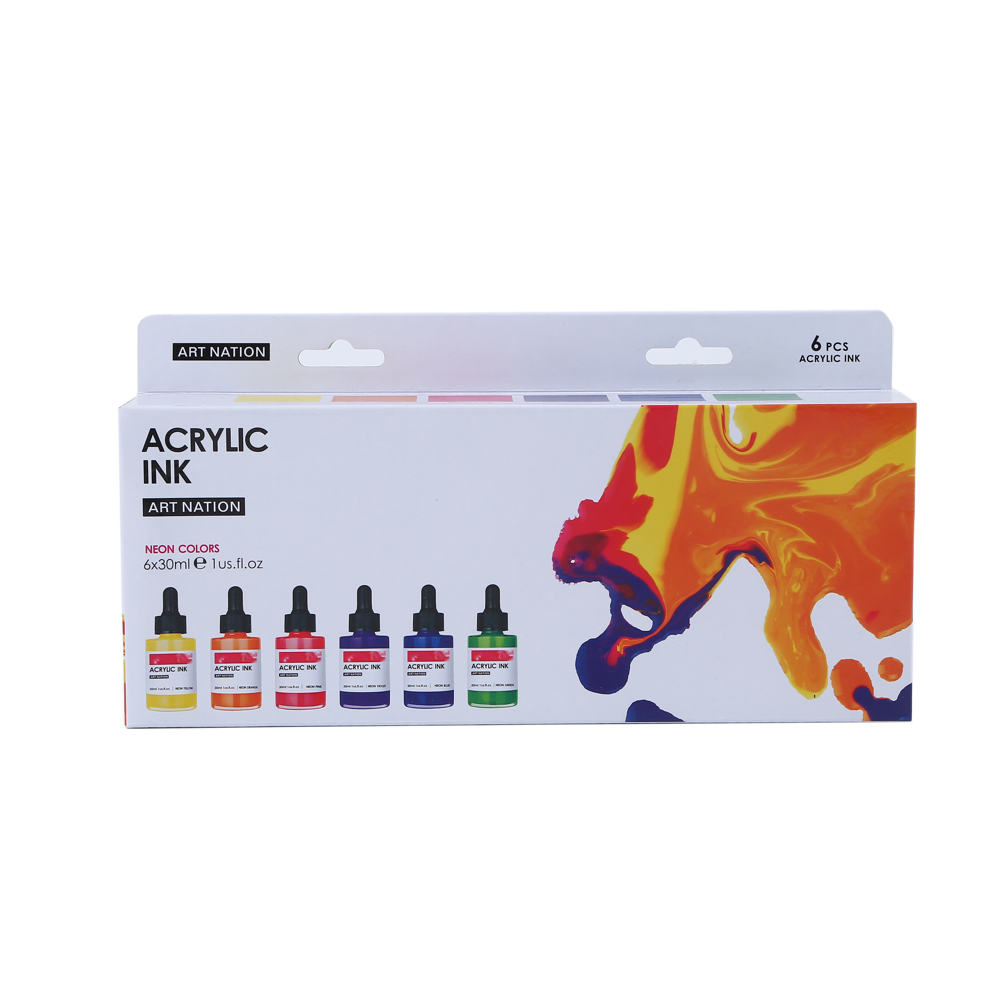 ART NATION DIY Acrylic Ink neon colors 6*30ml ( Glass Bottle)