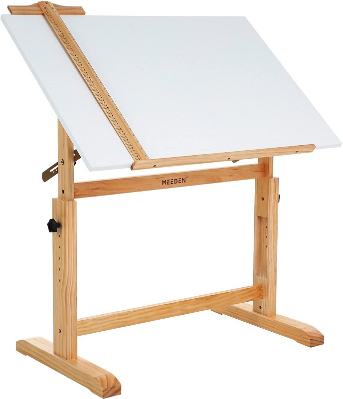 White Board Wood Drafting Table,Art Craft Desk with Height Adjustable & Tilted Large Surface Tabletop,Drawing Desk table
