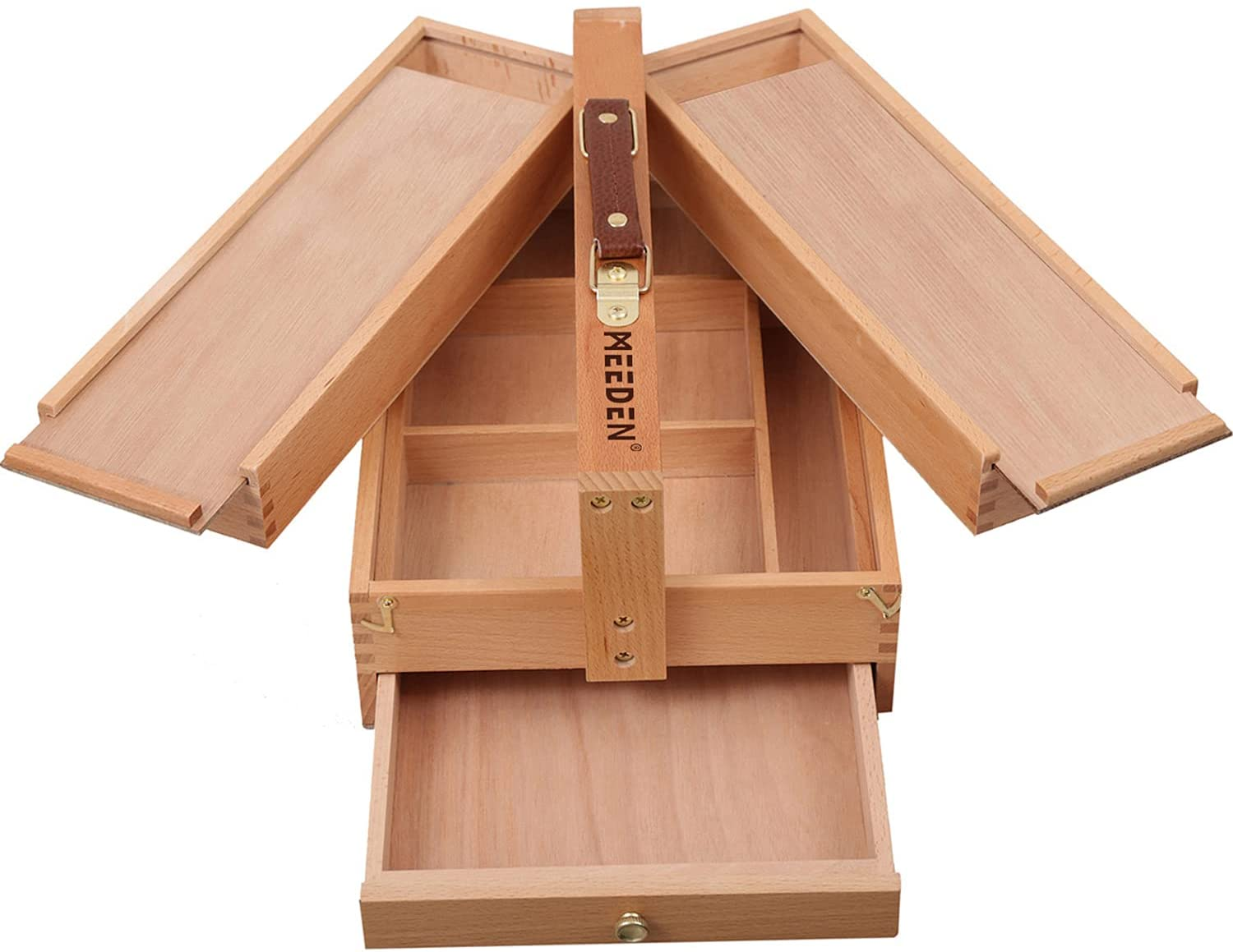 Portable Foldable Multi-Function Beech Wood Artist Supply Artist Tool & Brush Storage Box