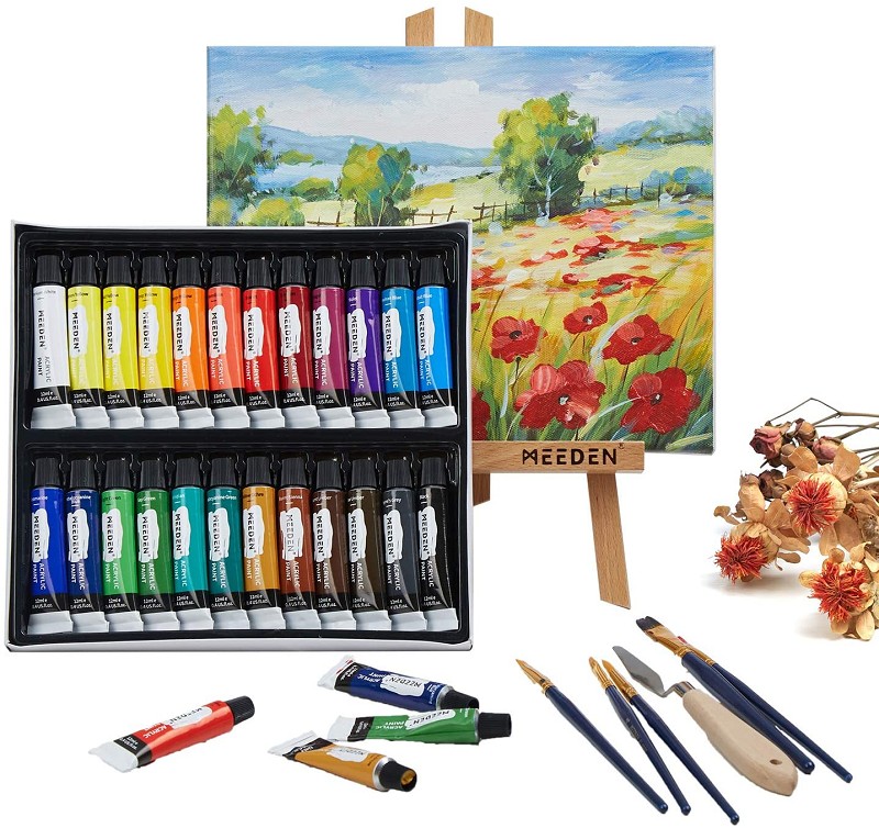 Acrylic Paint Set, 24 Colors/Tubes (12ml/0.4 oz) Non Toxic Non Fading