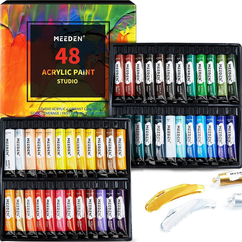 Acrylic Paint Set 22ml 48 Colors Rich Pigments Non Fading Acrylic Paint for Canvas Wood Painting Students Adults