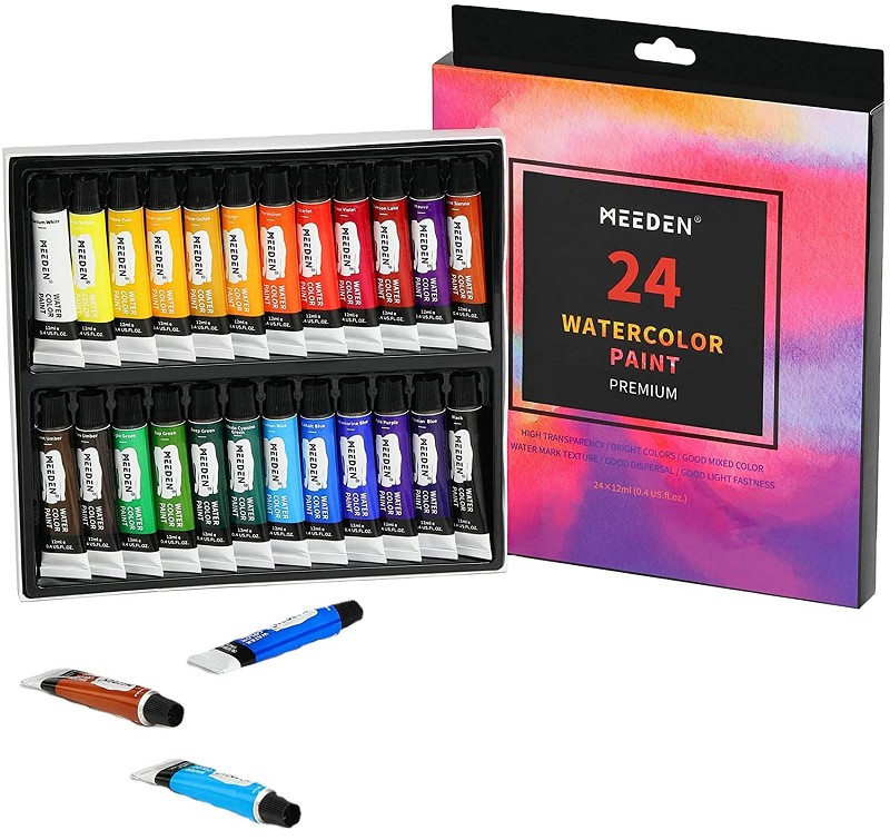 24 Vibrant Color Rich Pigments in Tubes 12ml Non Toxic Watercolor Paint Set for Students
