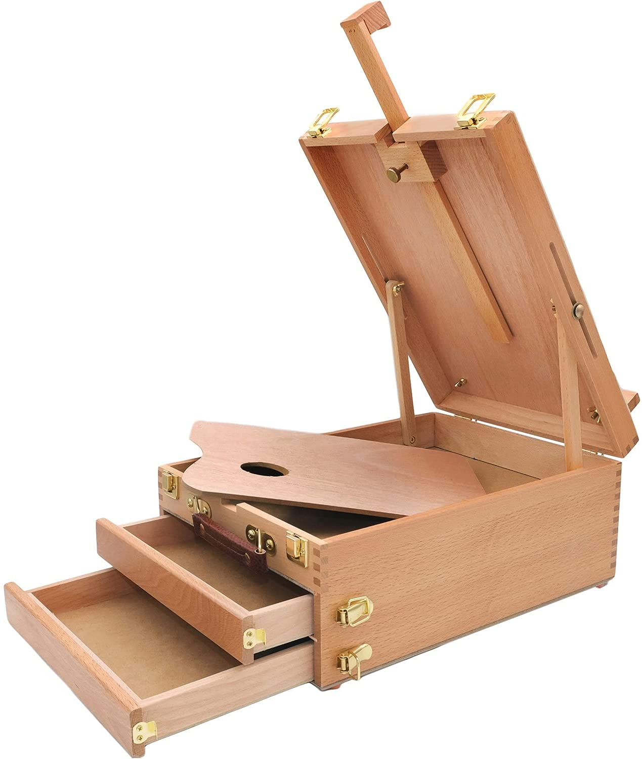 Portable Sketchbox Easel with 3 Drawers, Adjustable Beechwood Tabletop Easel, Artist Desktop Case