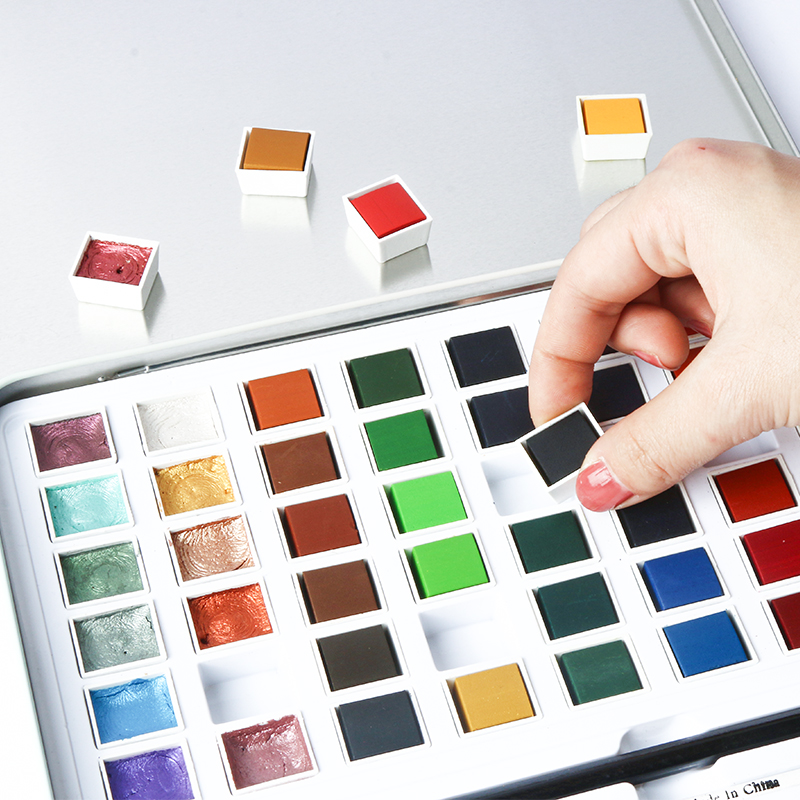 36/48 color solid water color set cake with brush China art supplies