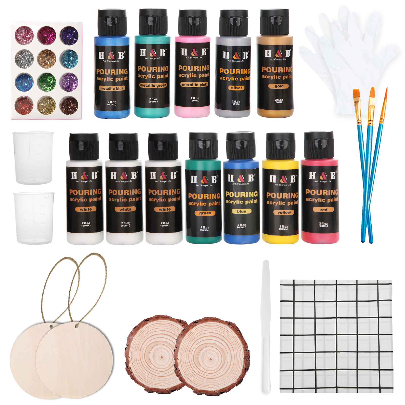 wholesale art supplies non-toxic metallic and pearl acrylic pouring paint brush set