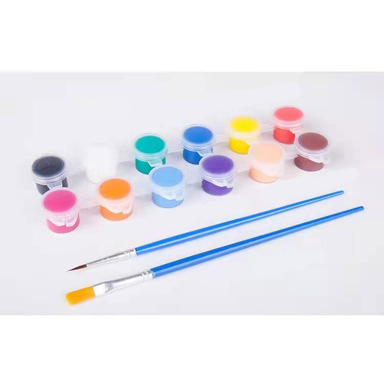 DIY Paint Wholesale 12 Colors 3ml Non-Toxic Mini Acrylic Paints Pot Set Colors and 2 Paint Brush Set for Kids