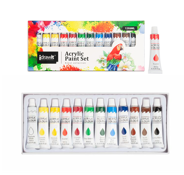 Wholesale Mini Kids Acrylic Paints 6ml Aluminum Tubes Art Colors Set 12 Colors
