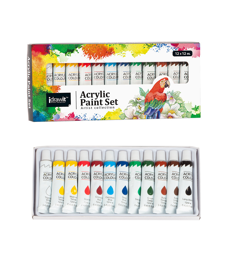 Wholesale 12 Colors Acrylic Paint Mini Aluminum Tubes Set Kit 12ml for Kids