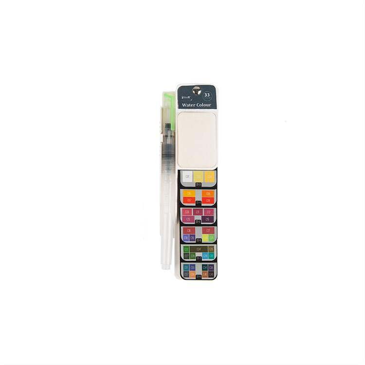 Wholesale 33 Colors Mini Portable Solid Watercolors Paint Pigment Box Pocket Set with 1 Brush Pen