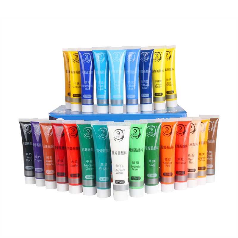 Custom art 24 colors colour painting 25ml acrylic paint tube kit for kids drawing