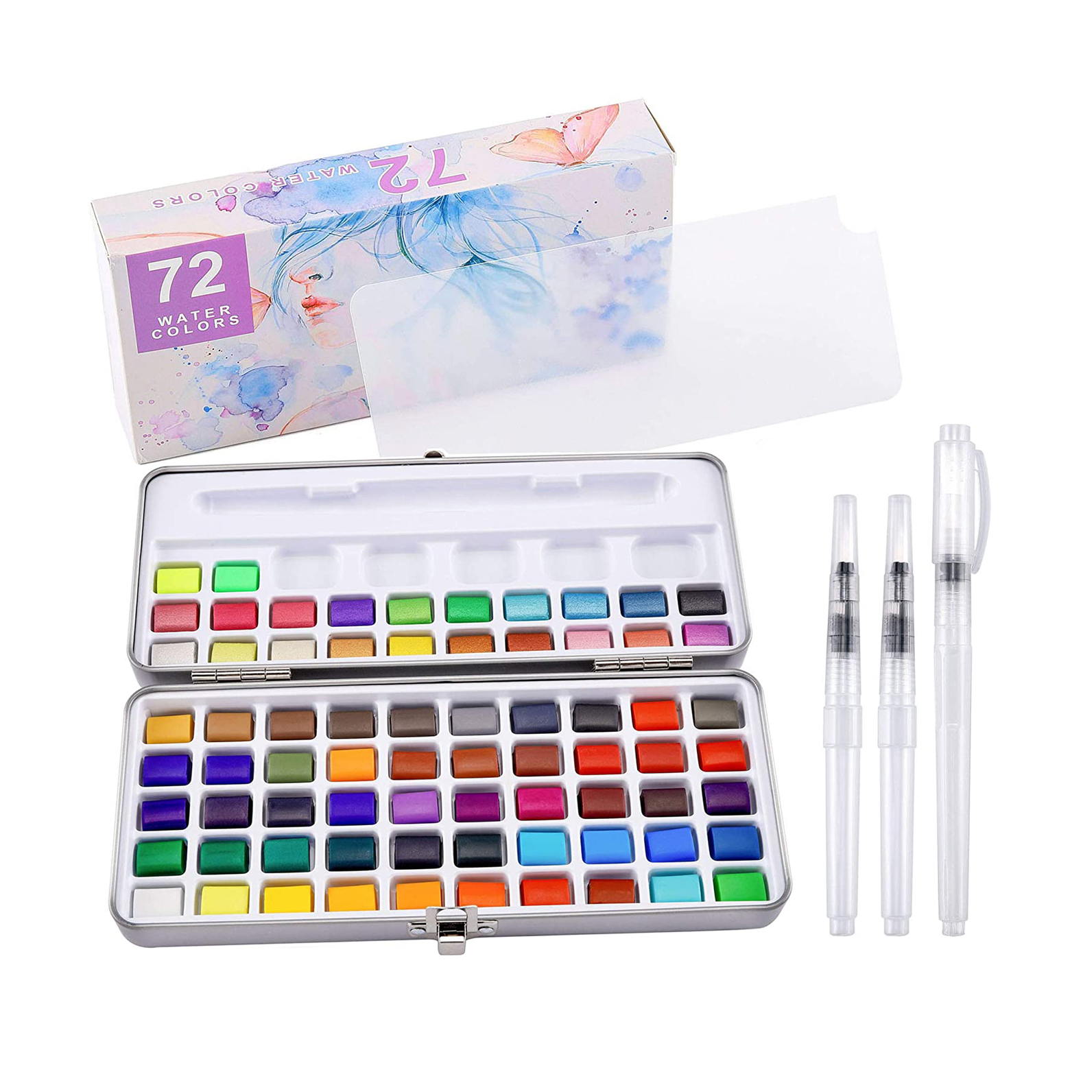 Solid Square Watercolor Paint Set Custom Logo With One Water Brush Regular Colors Watercolor Paint