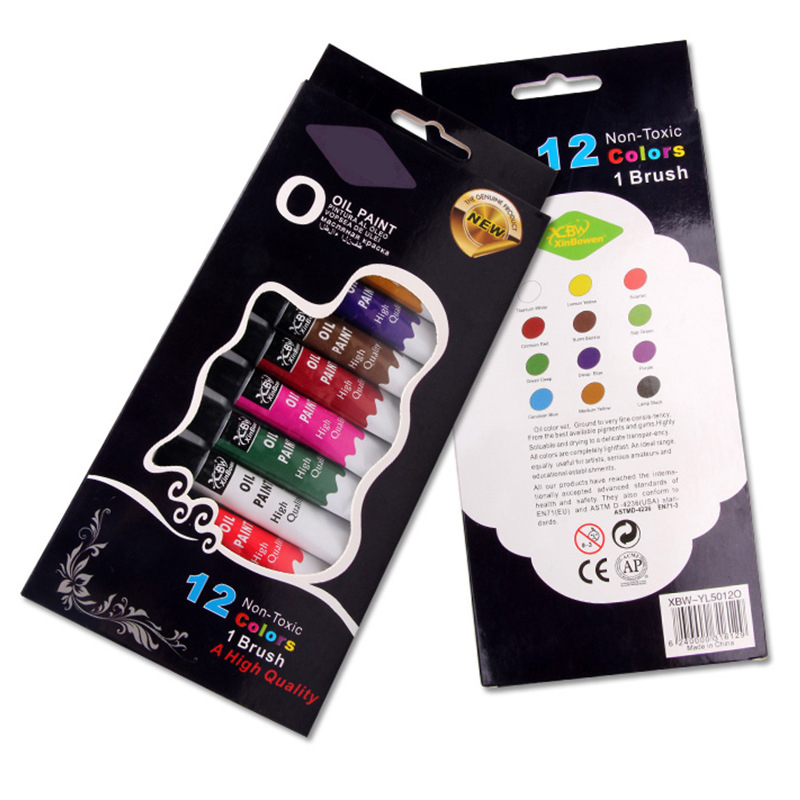 Hot Selling 12 Colors Box-packed Moisture-proof Permanent Acrylic Paint Set With Brush