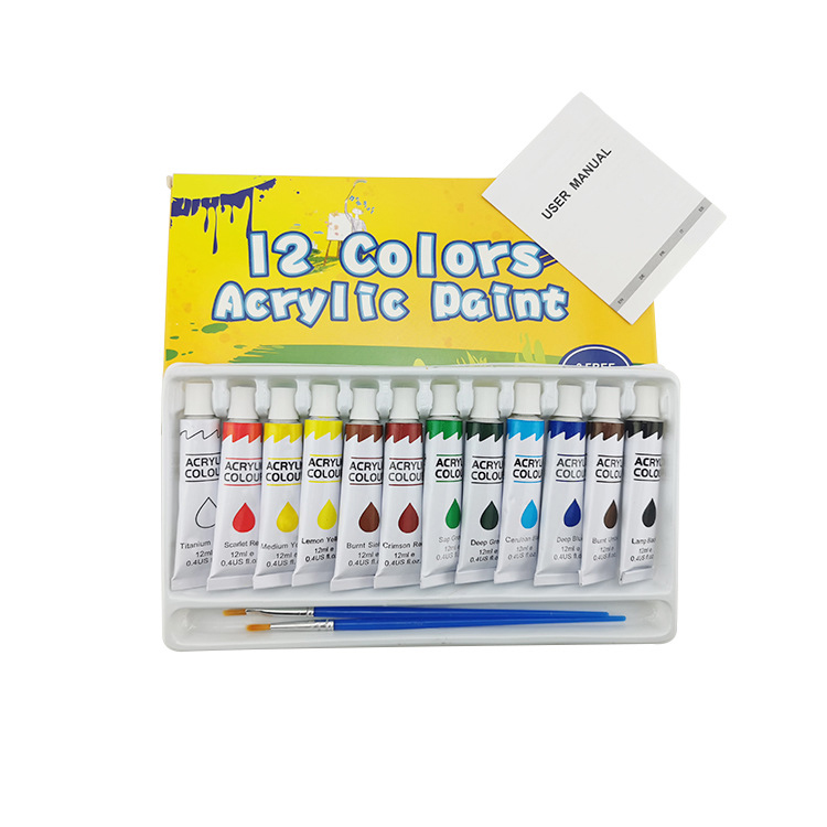 2021 Acrylic Paint Set 12 Colors 12ml and 3 Brushes Rich Pigments Non Fading Paints for Artist Hobby