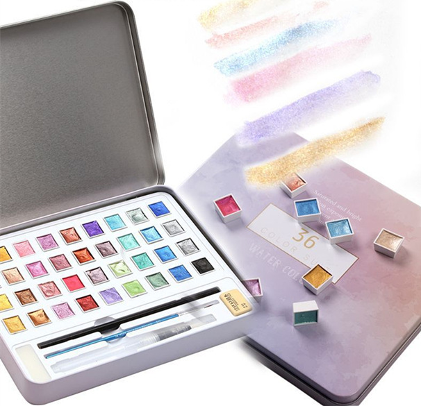 High quality rainbow art set painting with 6 color 48 color iron box with paint brush set for europe