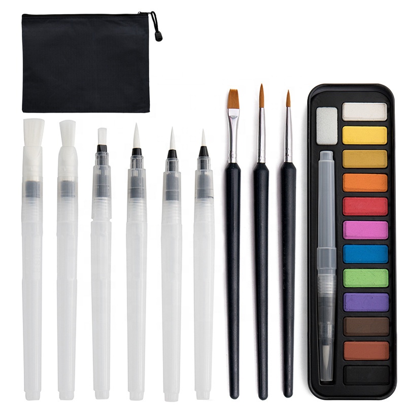 Art Supplies Solid Watercolor Paints,Portable Nylon Liner Brush Pigment For Watercolor