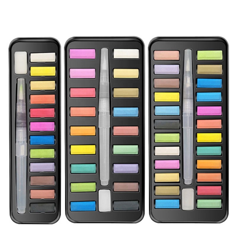Hot Sale Solid Watercolor Paint Set With Water Pen Brush,12/18/24 Color DIY Pigment Set
