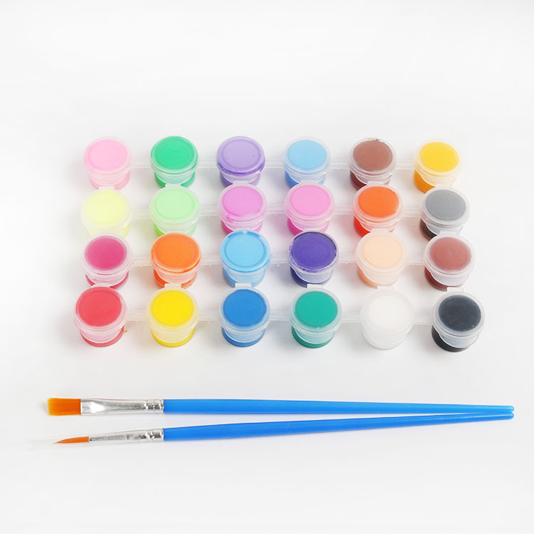 Hot Selling Art Supplies Paint With Brushes,24 Colors Children DIY Acrylic Paint Pots Set With Brush