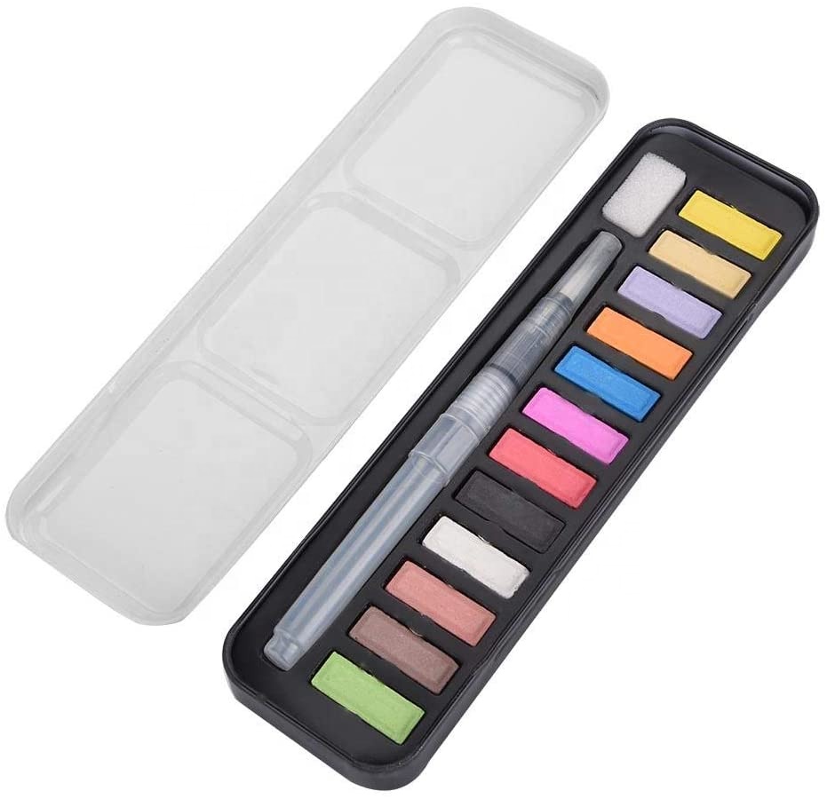 12 colors Solid Watercolor Paint Set Water Color Brush Set for Kids Children Girls