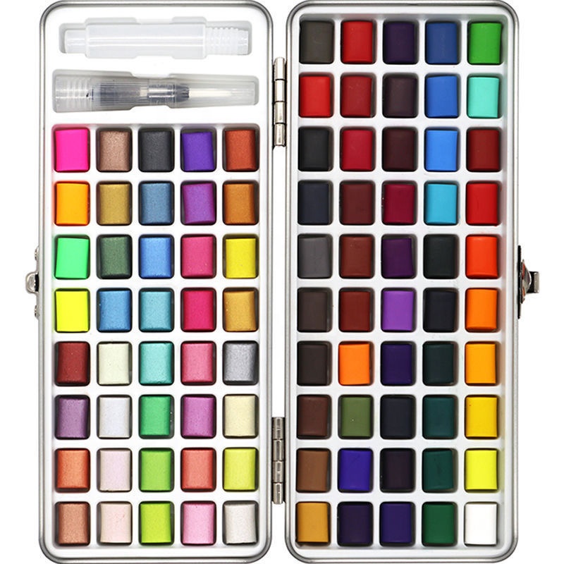 Professional 90 Colors Solid Watercolor Paints Set Basic Glitter Watercolor Paint for Drawing Art Paint Supplies