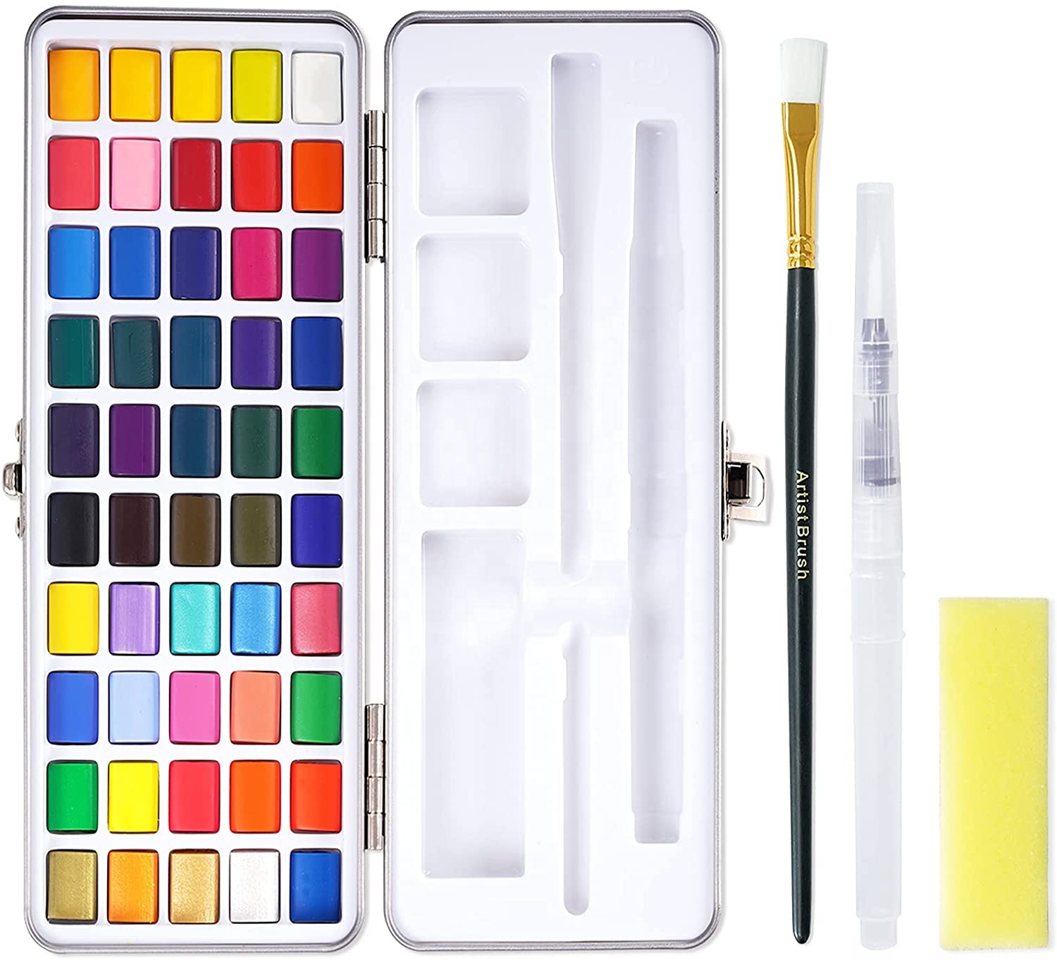 50 Colors Watercolor Paint set with 2 Paint Brushes and Palette Travel Water Color Paints Sets