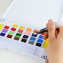 24 Richly Pigmented Brilliant Water Colors Set- Bonus Free Refillable Water Brush, Sponge Brush Color Box Set 18*11.5*3cm