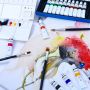Professional Artists Watercolor Paint Set with acrylic brushes