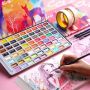 Professional 12/18/24/36 colors mixing palette canvas paint brush artist pocket metallic neon solid watercolor paint