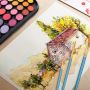 oem 48 colors watercolor paint cake set with acrylic brushes