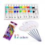 12 colors professional craft kit 12 ml acrylic paint set with 6 brushes and palette