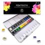 24 Colors Premium Solid Watercolor Half Pans in Tin Box 1 refillable Water Brush Pen Art Pigment Kit Perfect for Artists